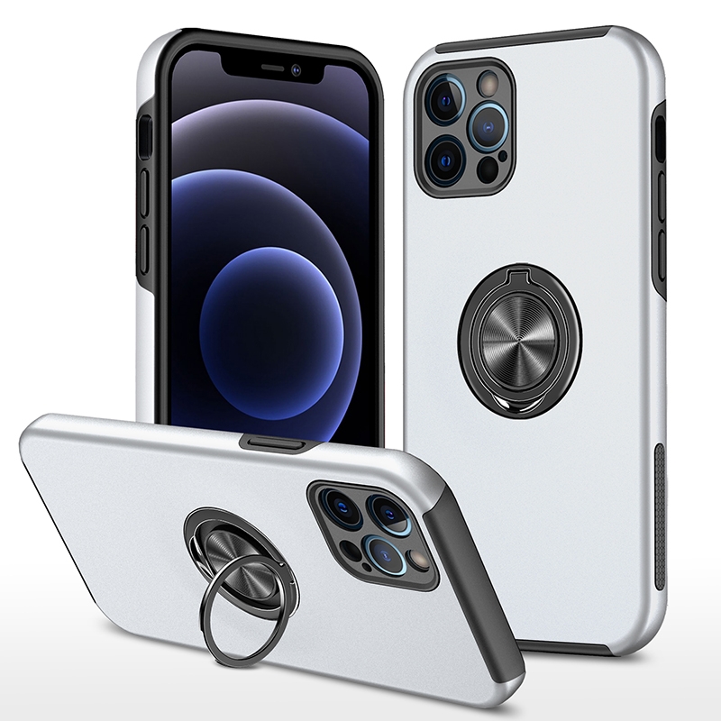 For iPhone 12 Pro Magnetic Ring Kickstand Shockproof Phone Case(Silver) - Shopkiz.com