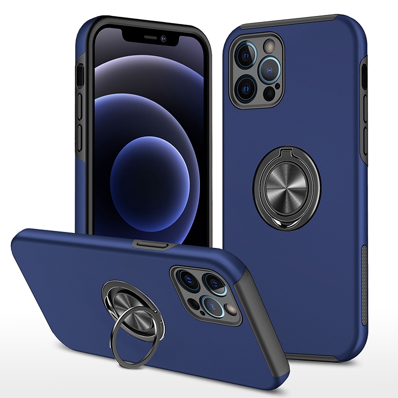 For iPhone 12 Pro Max Magnetic Ring Kickstand Shockproof Phone Case(Blue) - Shopkiz.com