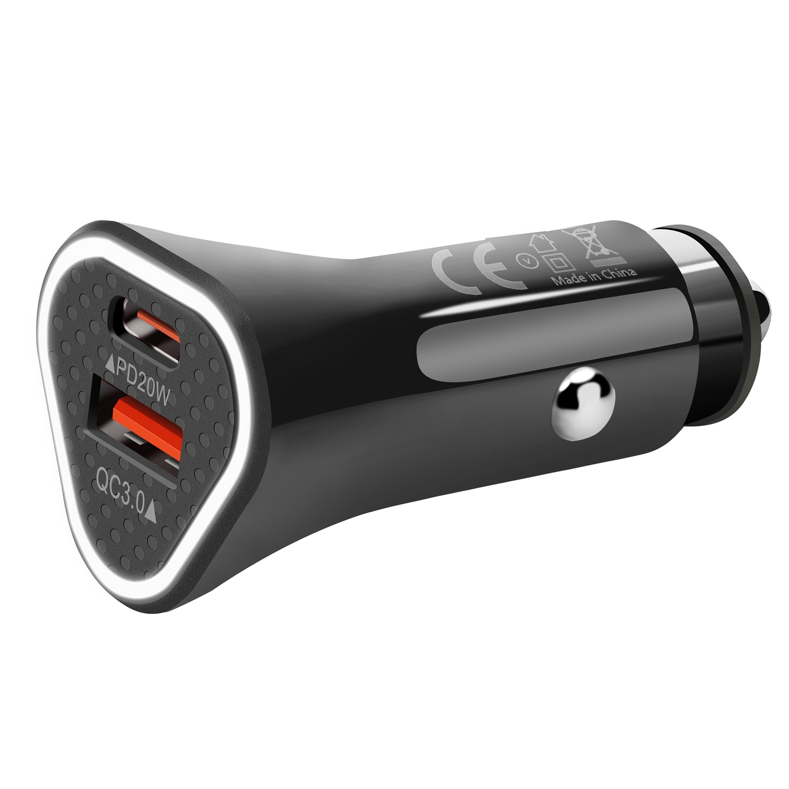 YSY-313PD20W QC3.0 USB + PD 20W USB-C / Type-C Triangle Dual Ports Fast Charging Car Charger(Black) - Shopkiz.com