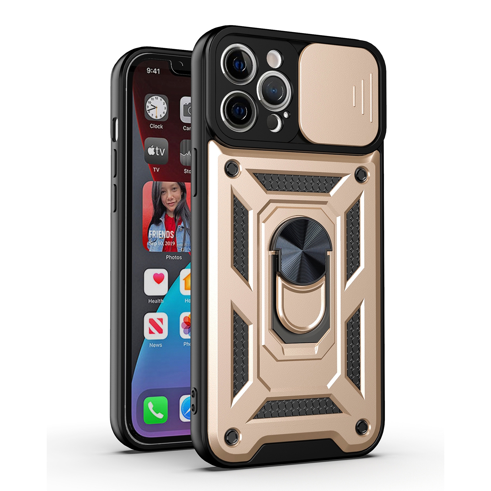 For iPhone 12 Sliding Camera Cover Design TPU+PC Protective Case(Gold) - Shopkiz.com