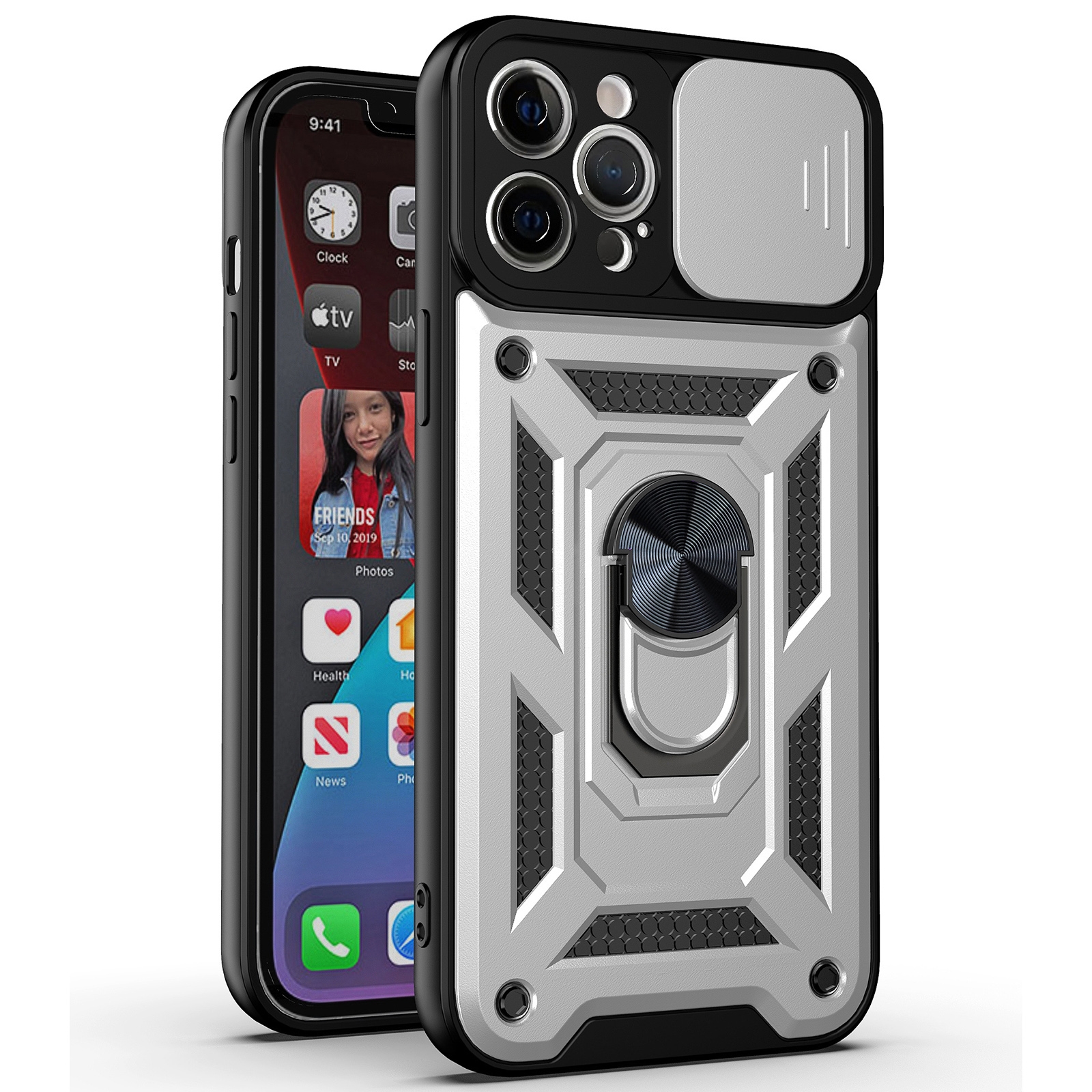 For iPhone 12 Sliding Camera Cover Design TPU+PC Protective Case(Silver) - Shopkiz.com
