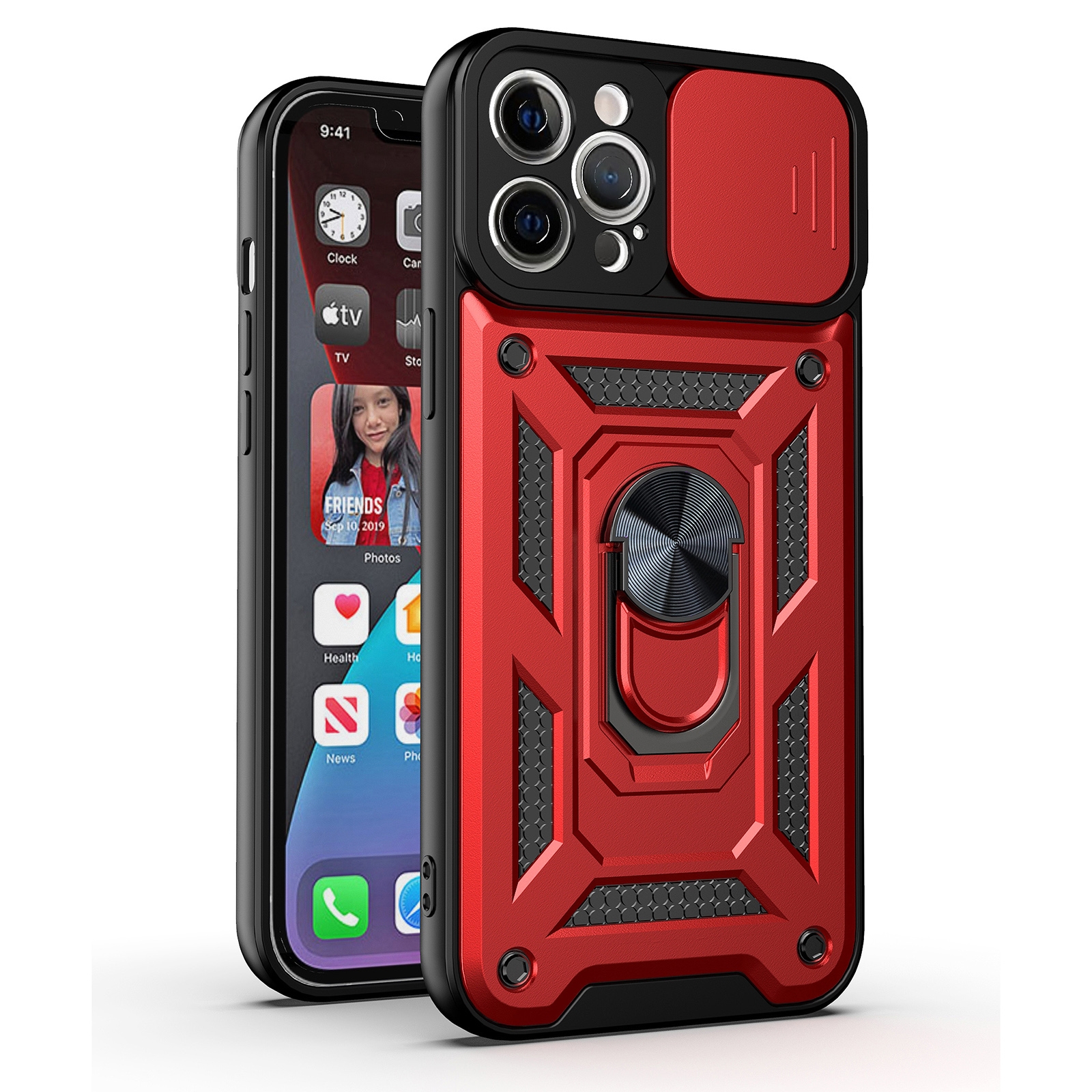 For iPhone 12 Pro Sliding Camera Cover Design TPU+PC Protective Case(Red) - Shopkiz.com