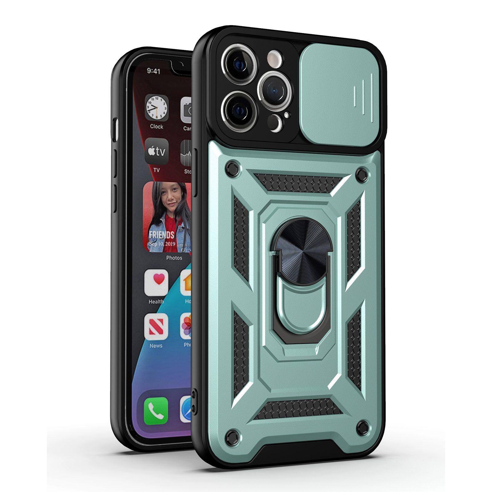 For iPhone 12 Pro Sliding Camera Cover Design TPU+PC Protective Case(Dark Green) - Shopkiz.com