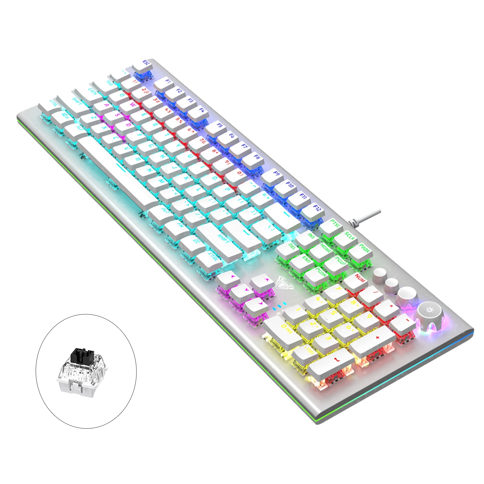 AULA S2096 108 Keys USB Flank Cool Light Mechanical Gaming Keyboard, Black Shaft(Silver White) - Shopkiz.com