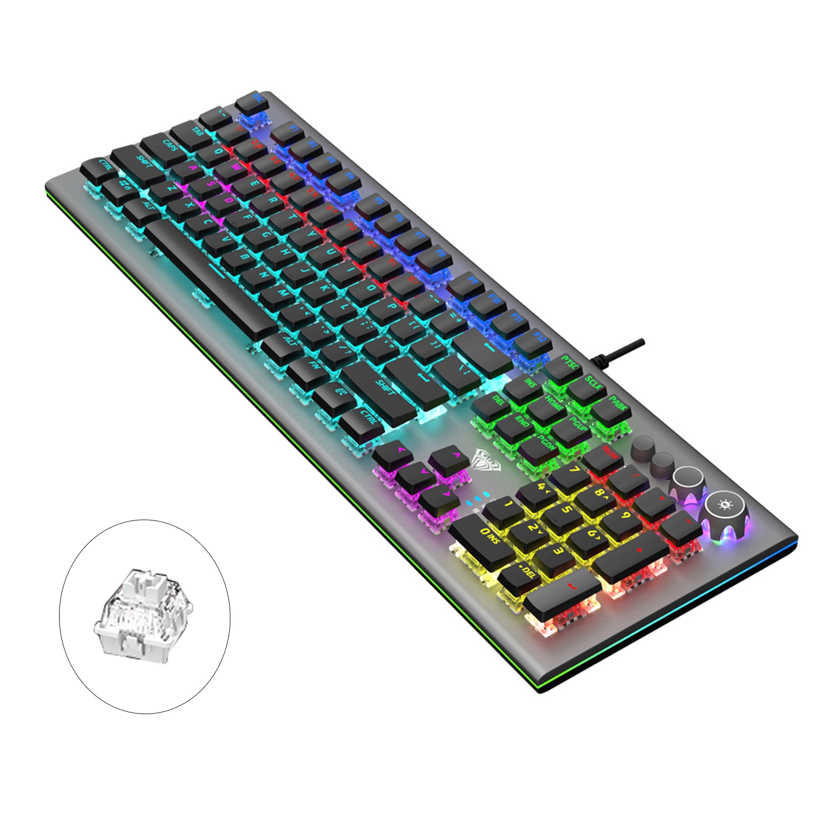 AULA S2096 108 Keys USB Flank Cool Light Mechanical Gaming Keyboard, Ice Shaft(Black) - Shopkiz.com