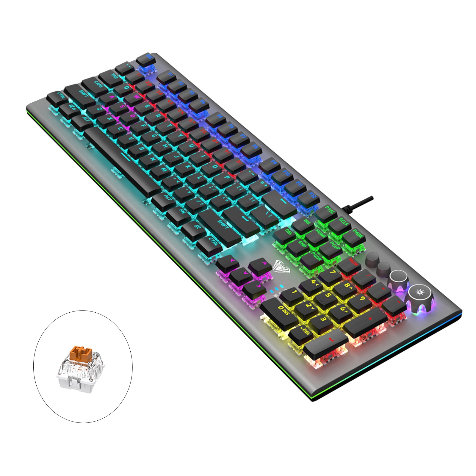 AULA S2096 108 Keys USB Flank Cool Light Mechanical Gaming Keyboard, Brown Shaft(Black) - Shopkiz.com