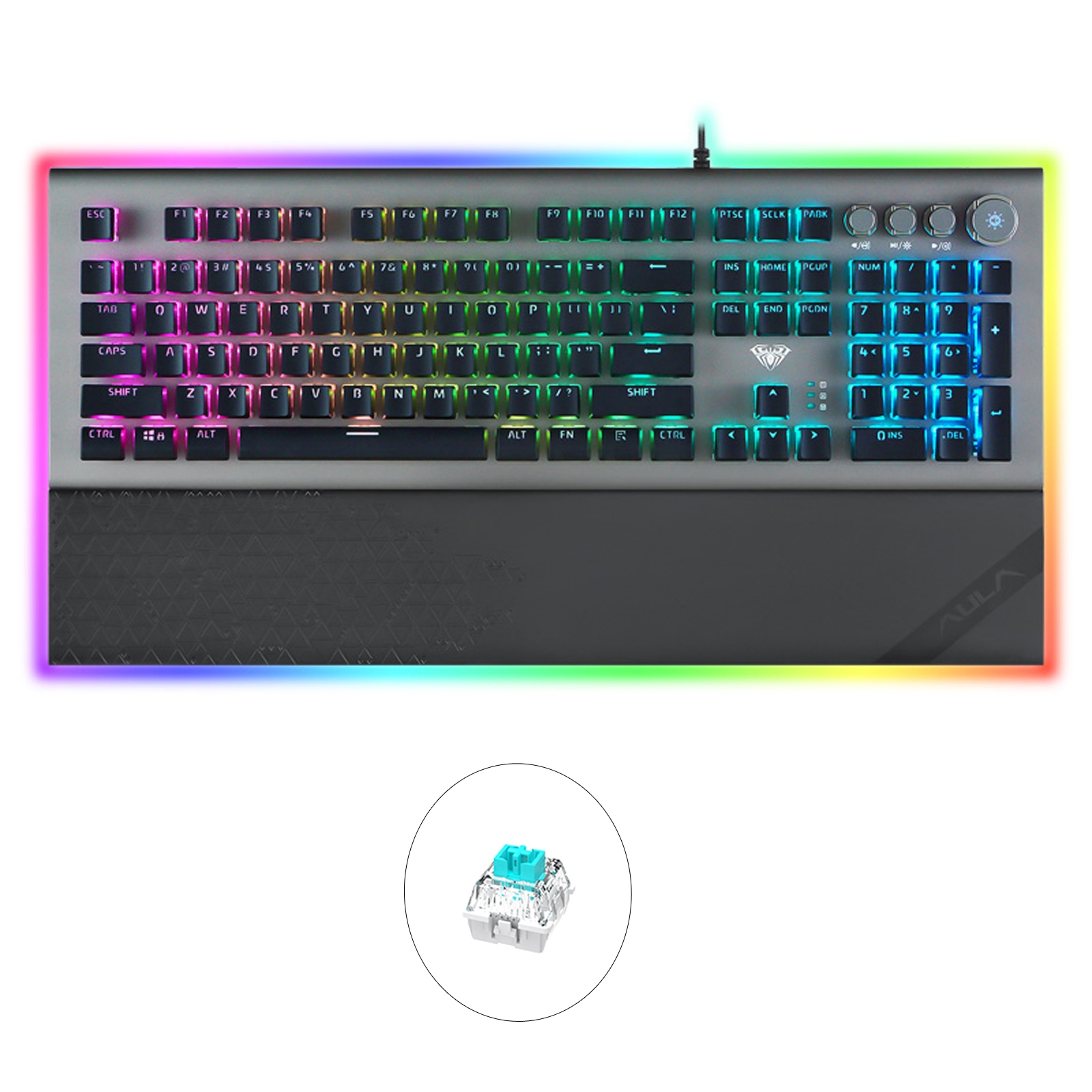 AULA L2098 108 Keys USB RGB Light Wired Mechanical Gaming Keyboard, Blue Shaft(Black) - Shopkiz.com