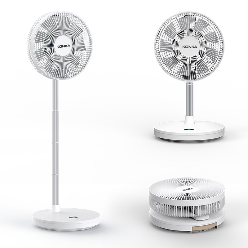 KONKA KF-F2A-B 13W Eight-speed Retractable Foldable Floor-standing Fan 40 Degree Shaking Head Desktop USB Electric Fan with LCD Digital Display,