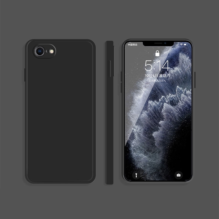 For iPhone SE 2022 / SE 2020 / 8 / 7 Solid Color Imitation Liquid Silicone Straight Edge Dropproof Full Coverage Protective Case(Black) - Shopkiz.com