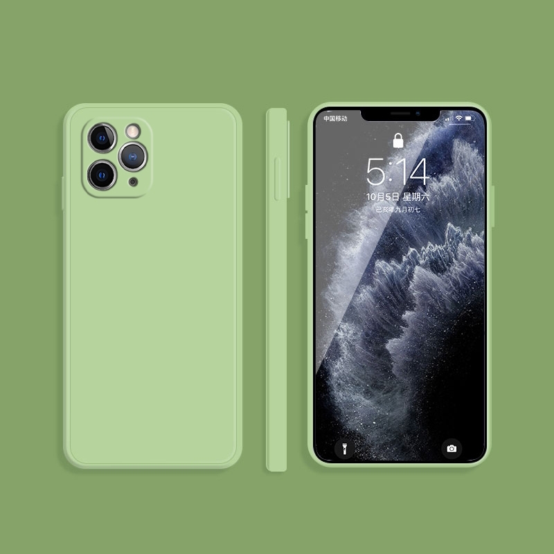 For iPhone 11 Pro Solid Color Imitation Liquid Silicone Straight Edge Dropproof Full Coverage Protective Case (Matcha Green) - Shopkiz.com