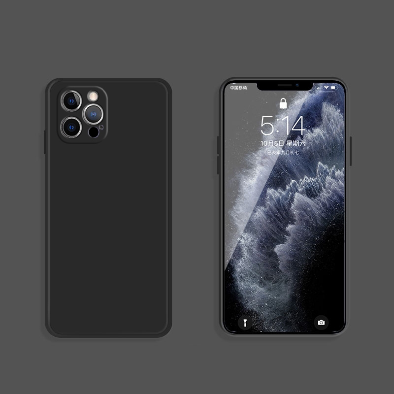 For iPhone 12 Pro Solid Color Imitation Liquid Silicone Straight Edge Dropproof Full Coverage Protective Case(Black) - Shopkiz.com