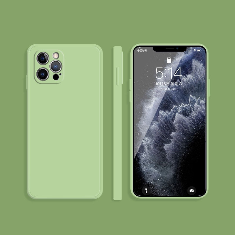 For iPhone 12 Pro Solid Color Imitation Liquid Silicone Straight Edge Dropproof Full Coverage Protective Case(Matcha Green) - Shopkiz.com