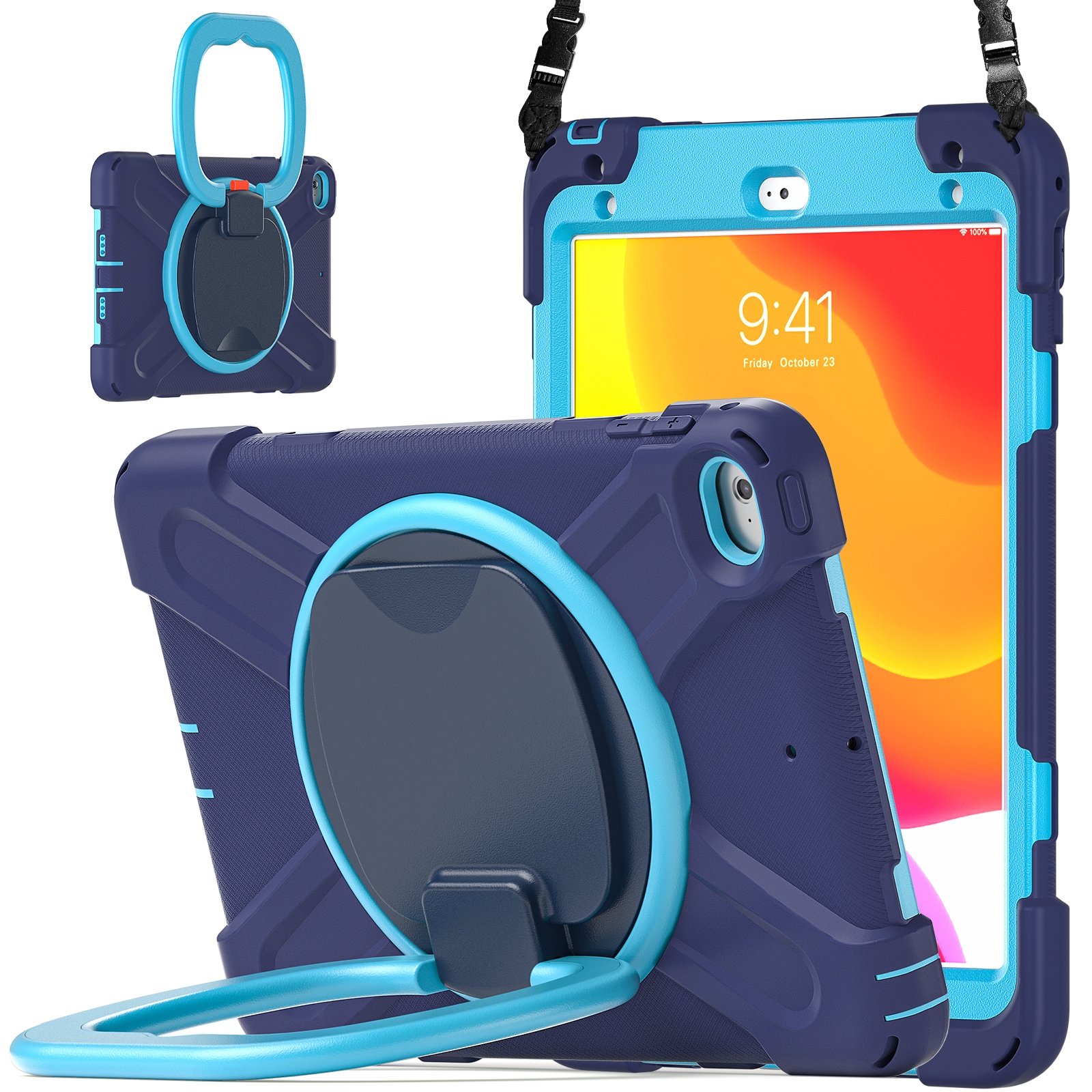 Silicone + PC Protective Case with Holder & Shoulder Strap For iPad mini 5 / 4(Navy Blue) - Shopkiz.com