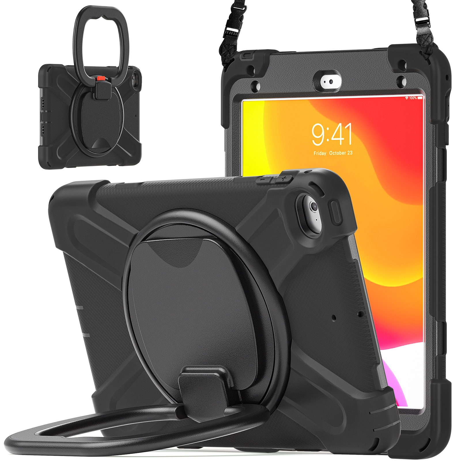 Silicone + PC Protective Case with Holder & Shoulder Strap For iPad mini 5 / 4(Black) - Shopkiz.com