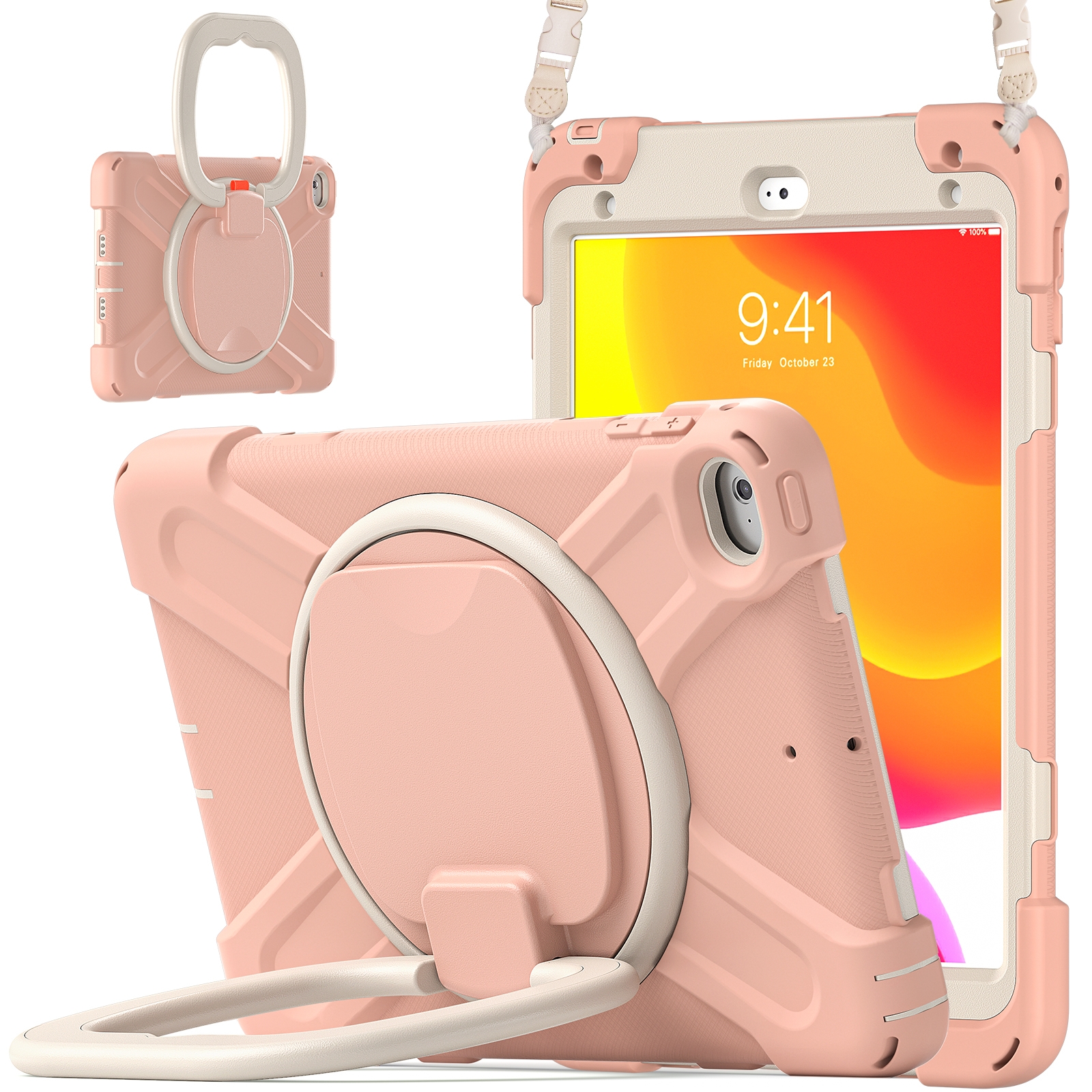 Silicone + PC Protective Case with Holder & Shoulder Strap For iPad mini 5 / 4(Rose Gold) - Shopkiz.com