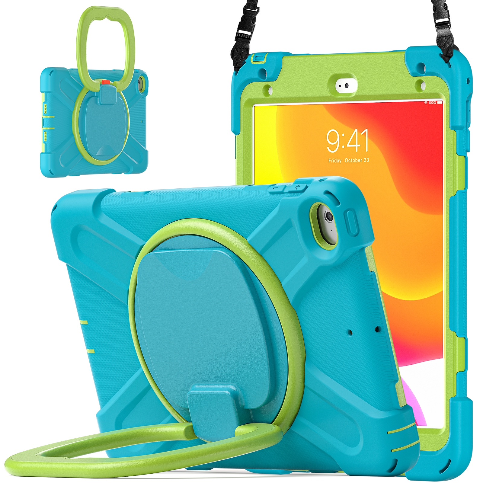 Silicone + PC Protective Case with Holder & Shoulder Strap For iPad mini 5 / 4(Light Blue) - Shopkiz.com