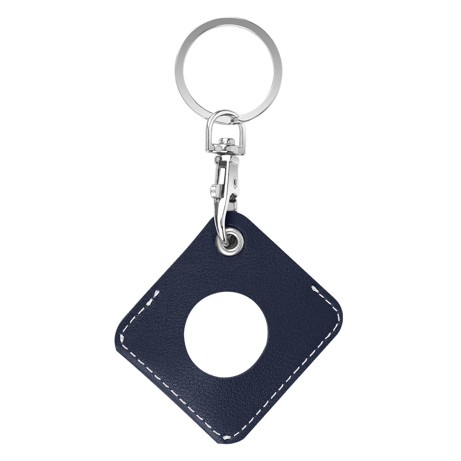 Square PU Leather Case Shockproof Anti-scratch Protective Cover with Keychain Ring Loop For AirTag 2nd Gen / AirTag 1st Gen(Night Blue) - Shopkiz.com