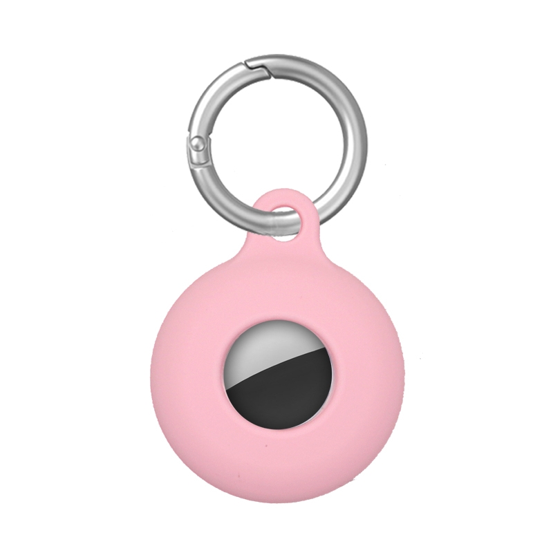Dual-Side Hollow Anti-scratch Silicone Shockproof Protective Cover Case with Keychain Hook Loop For AirTag 2nd Gen / AirTag 1st Gen(Pink) -