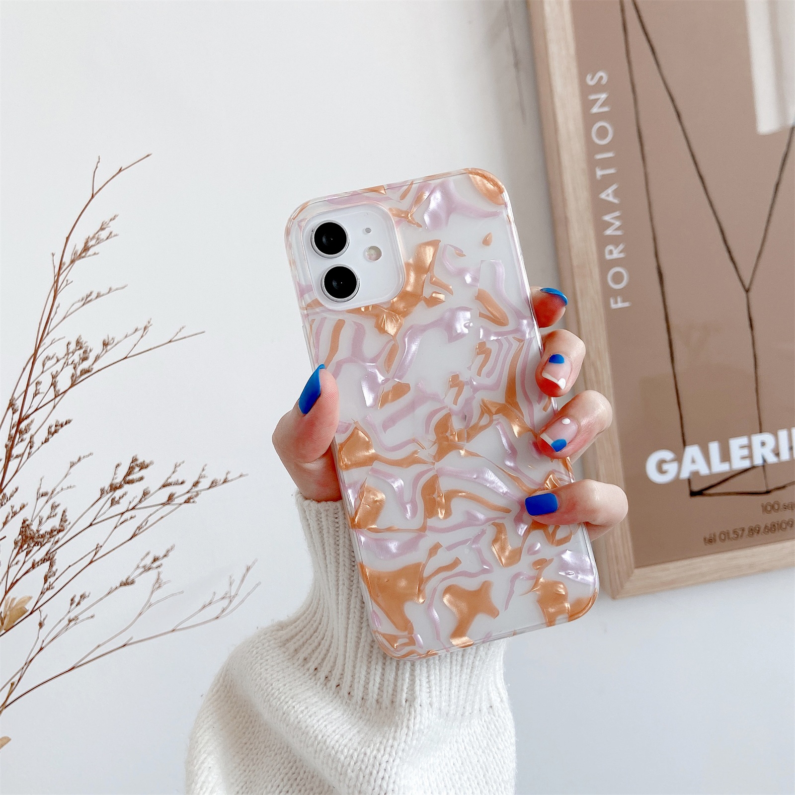 For iPhone 12 / 12 Pro Shell Texture IMD Half-coverage TPU Protective Case(Orange Pink) - Shopkiz.com