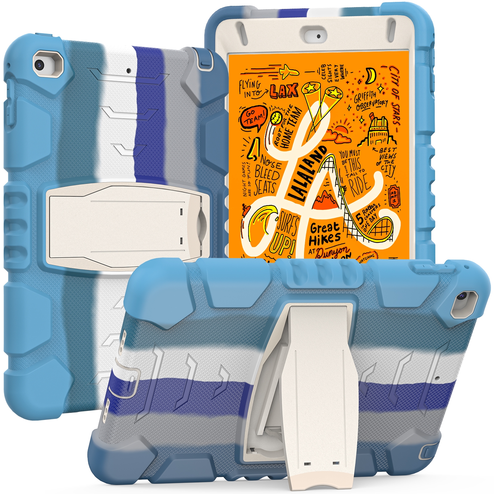 3-Layer Protection Screen Frame + PC + Silicone Shockproof Combination Case with Holder For iPad mini 5 / 4(Colorful Blue) - Shopkiz.com