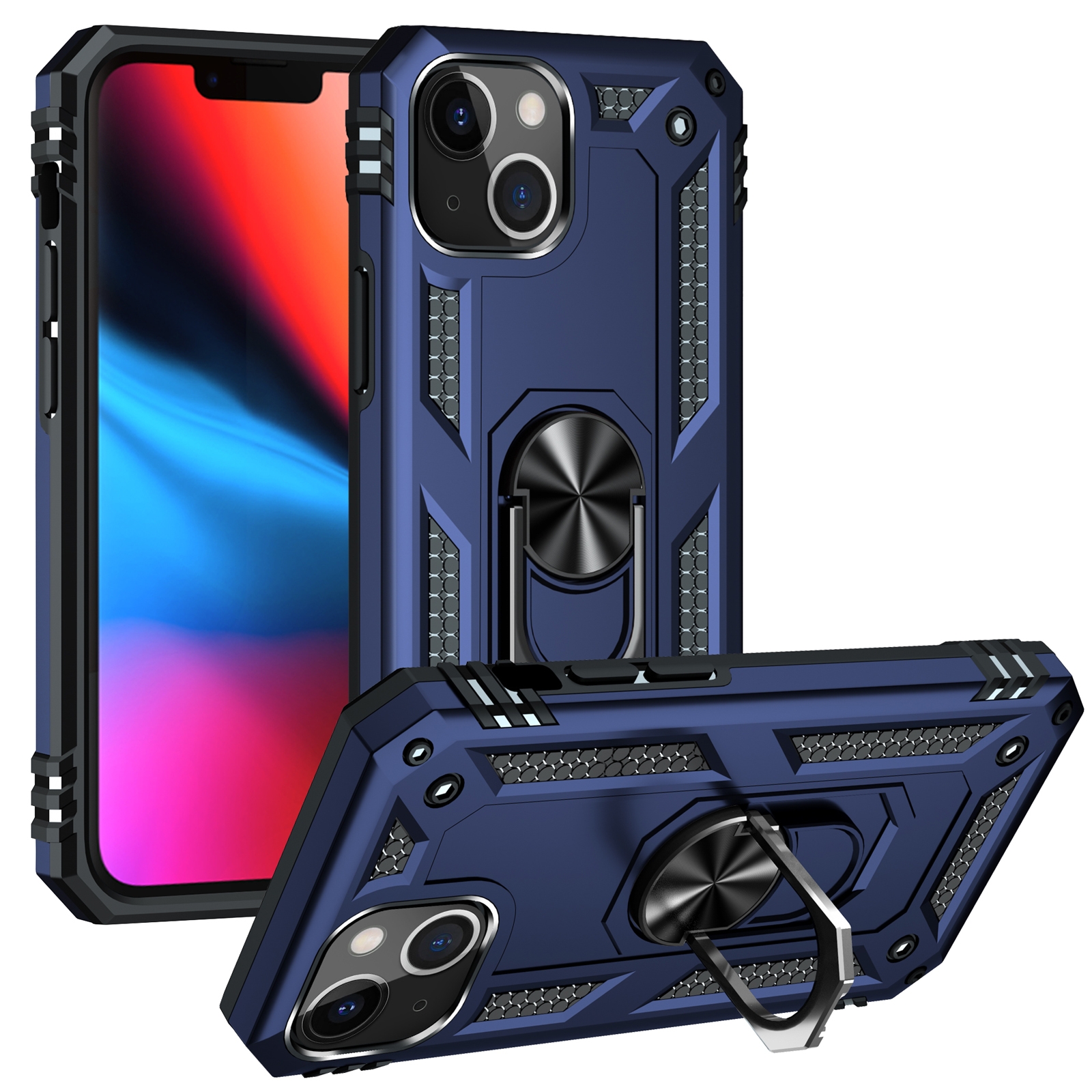 For iPhone 13 Shockproof TPU + PC Protective Case with 360 Degree Rotating Holder(Blue) - Shopkiz.com