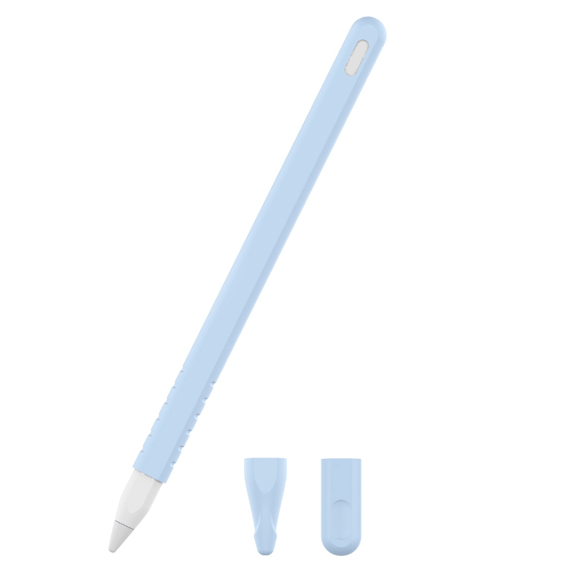3 in 1 Pure Color Silicone Stylus Pen Protective Case Set for Apple Pencil 2(Sky Blue) - Shopkiz.com