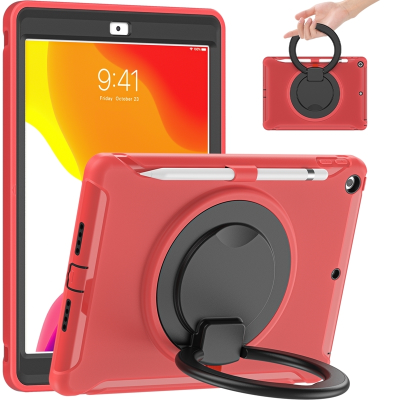 For iPad 10.2 2021 / 2020 / 2019 Shockproof TPU + PC Protective Case with 360 Degree Rotation Foldable Handle Grip Holder & Pen Slot(Red) -