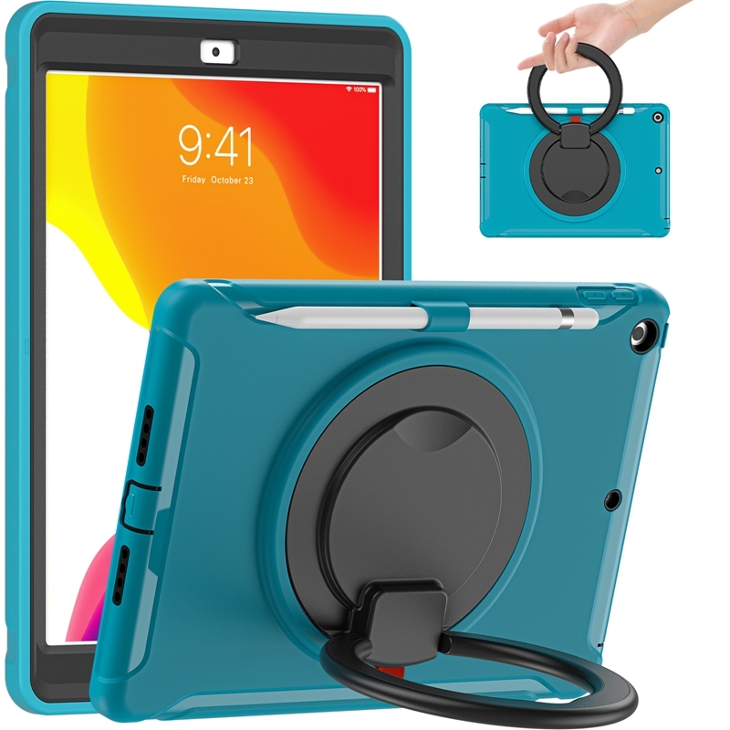 For iPad 10.2 2021 / 2020 / 2019 Shockproof TPU + PC Protective Case with 360 Degree Rotation Foldable Handle Grip Holder & Pen Slot(Blue) -