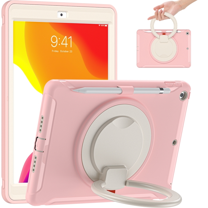 For iPad 10.2 2021 / 2020 / 2019 Shockproof TPU + PC Protective Case with 360 Degree Rotation Foldable Handle Grip Holder & Pen Slot(Cherry Blossoms