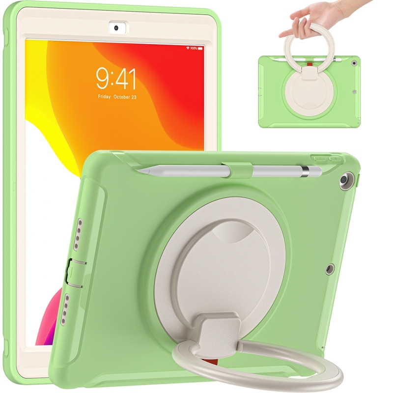 For iPad 10.2 2021 / 2020 / 2019 Shockproof TPU + PC Protective Case with 360 Degree Rotation Foldable Handle Grip Holder & Pen Slot(Matcha Green) -