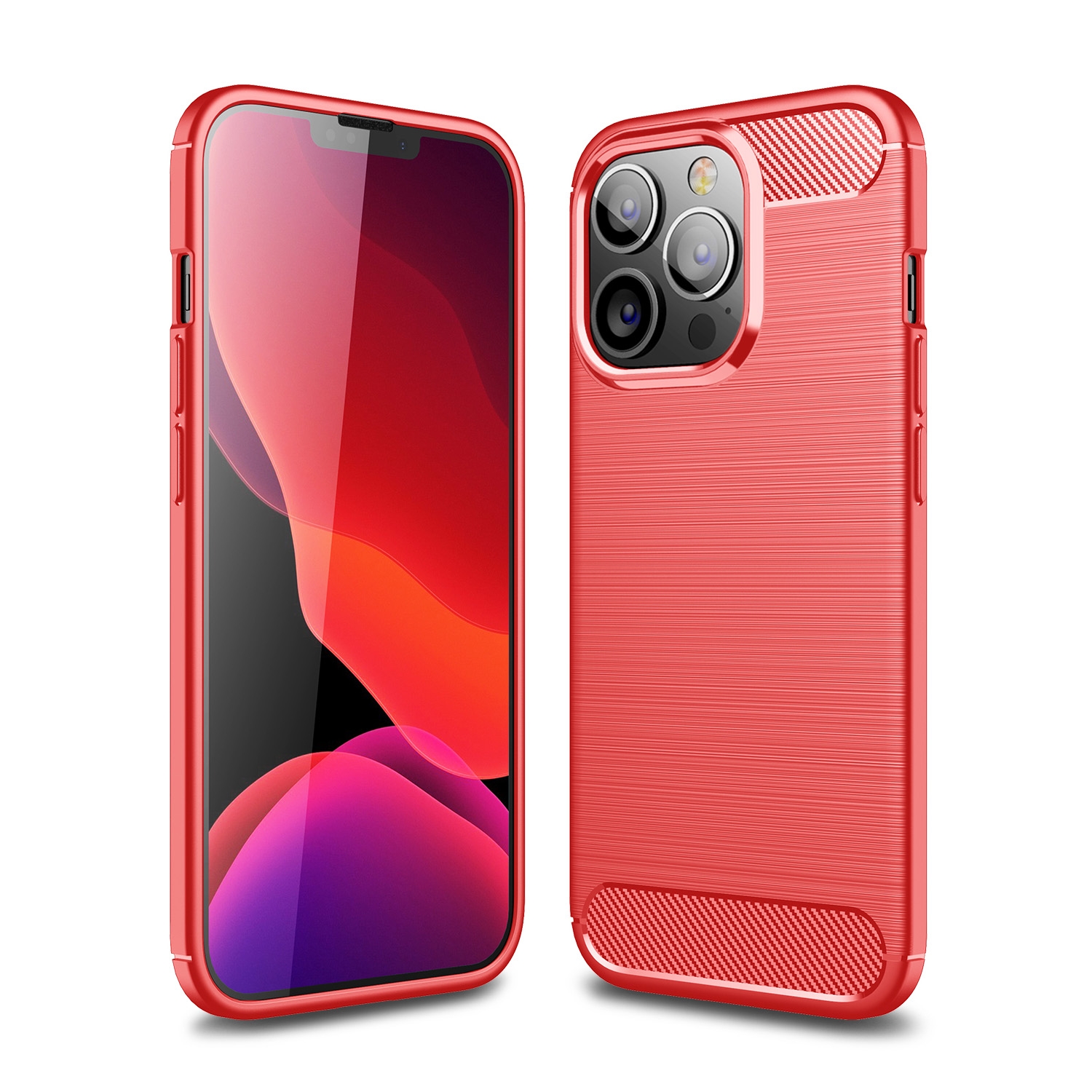 For iPhone 13 Pro Brushed Texture Carbon Fiber TPU Case (Red) - Shopkiz.com