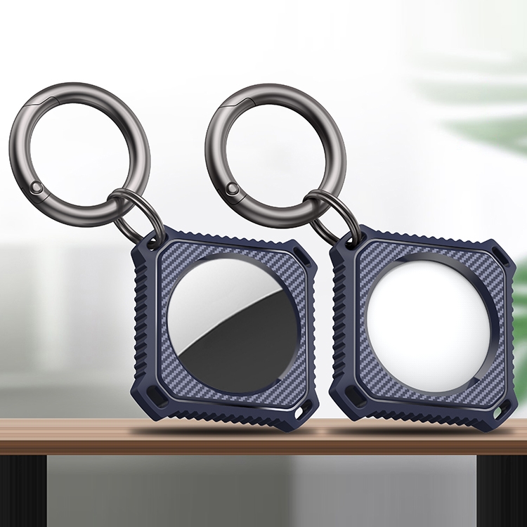Four Square Carbon Fiber Case with Keychain Ring For AirTag 2nd Gen / AirTag 1st Gen(Blue) - Shopkiz.com