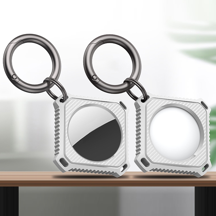 Four Square Carbon Fiber Case with Keychain Ring For AirTag 2nd Gen / AirTag 1st Gen(White) - Shopkiz.com