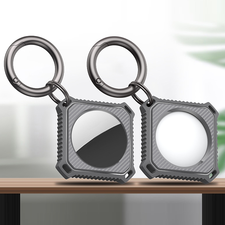 Four Square Carbon Fiber Case with Keychain Ring For AirTag 2nd Gen / AirTag 1st Gen(Gray) - Shopkiz.com