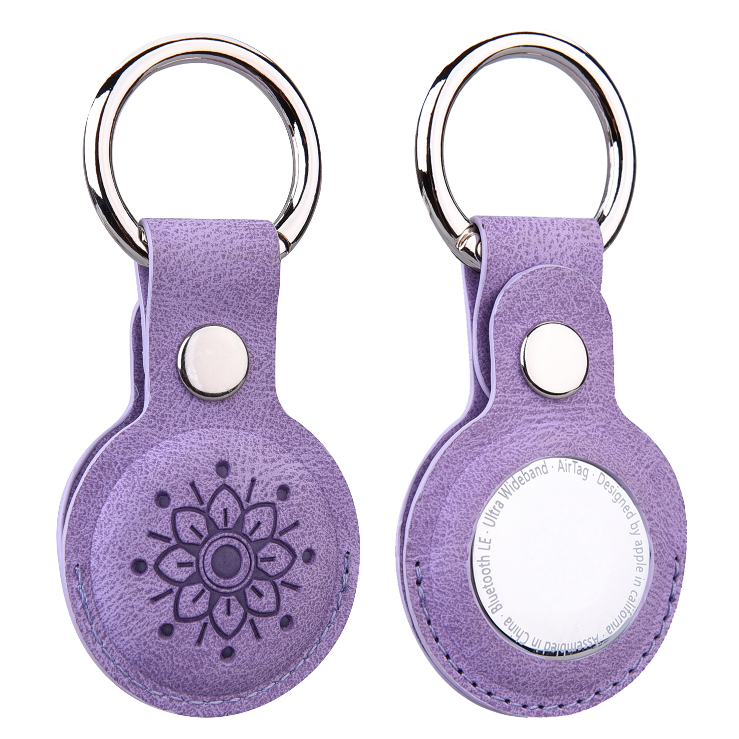Floral Embossing Leather Protective Case with Key Ring for AirTag 2nd Gen / AirTag 1st Gen(Purple) - Shopkiz.com