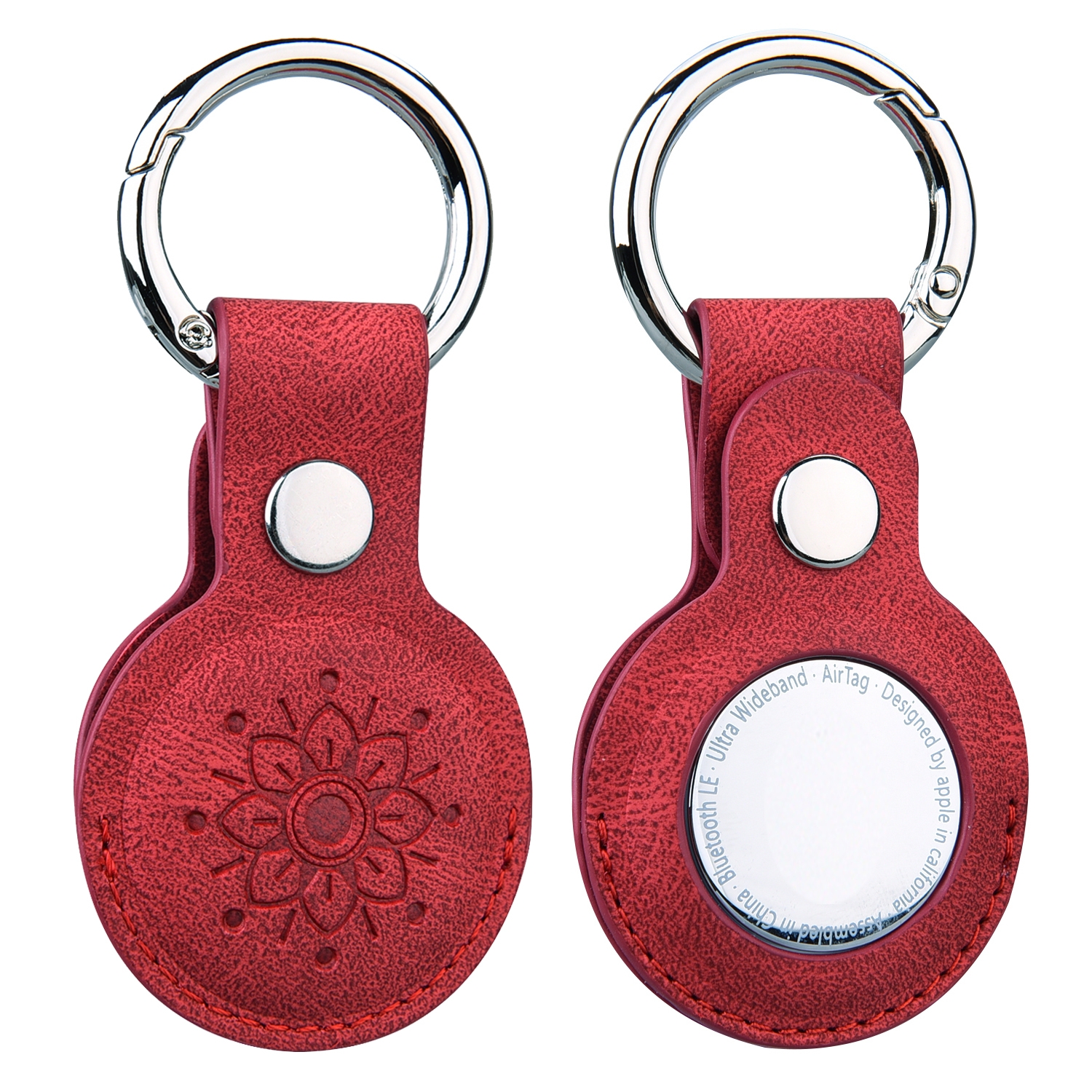 Floral Embossing Leather Protective Case with Key Ring for AirTag 2nd Gen / AirTag 1st Gen(Red) - Shopkiz.com