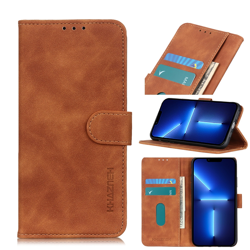 For iPhone 13 Pro KHAZNEH Retro Texture PU + TPU Horizontal Flip Leather Case with Holder & Card Slots & Wallet (Brown) - Shopkiz.com