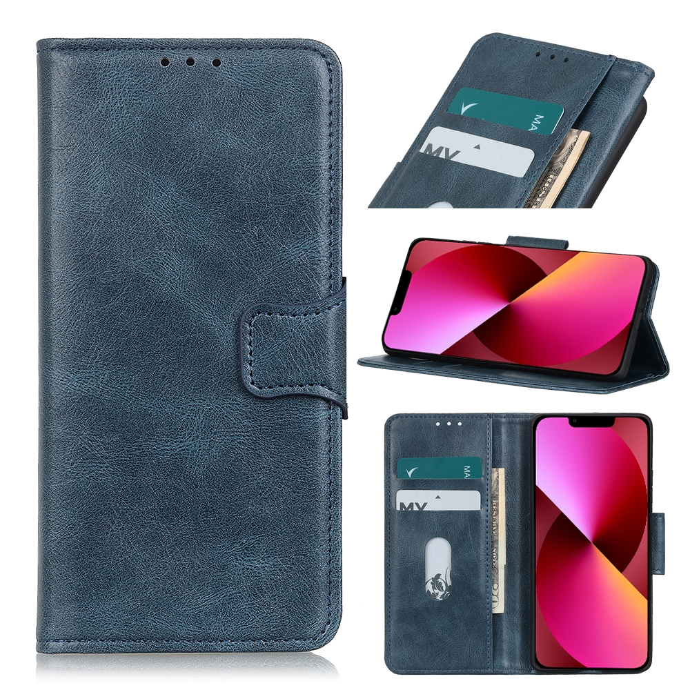 For iPhone 13 Mirren Crazy Horse Texture Horizontal Flip Leather Case with Holder & Card Slots & Wallet(Blue) - Shopkiz.com