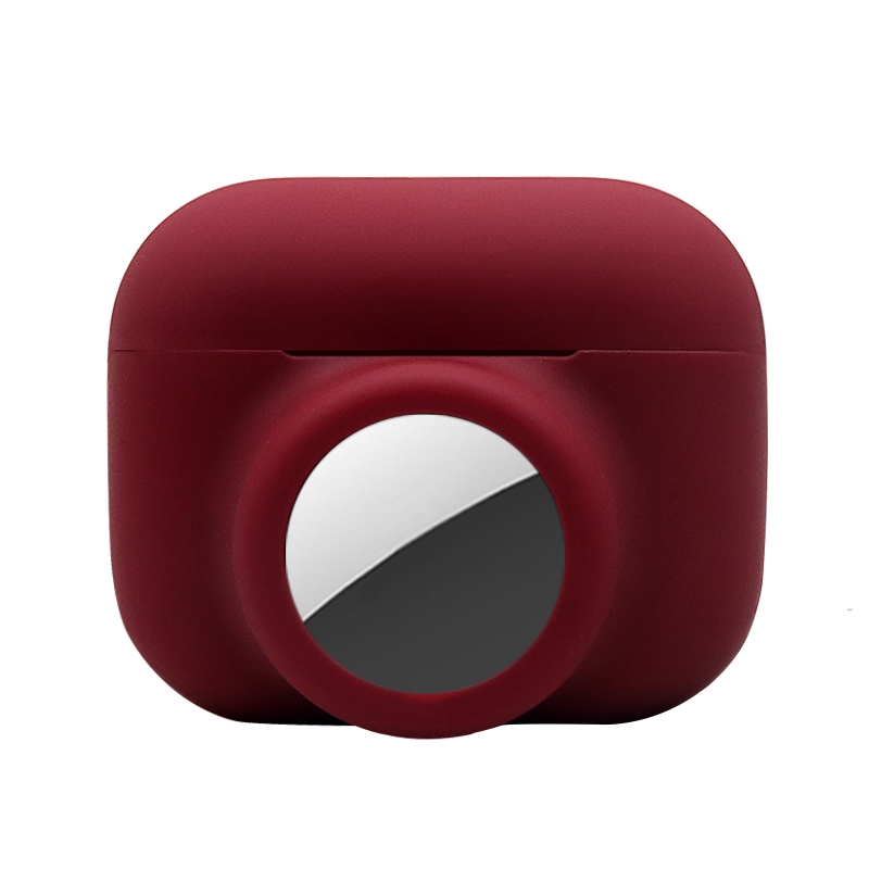 2 in 1 Shockproof Full Coverage Silicone Protective Case For AirPods Pro / AirTag 2nd Gen / AirTag 1st Gen(Red Wine) - Shopkiz.com