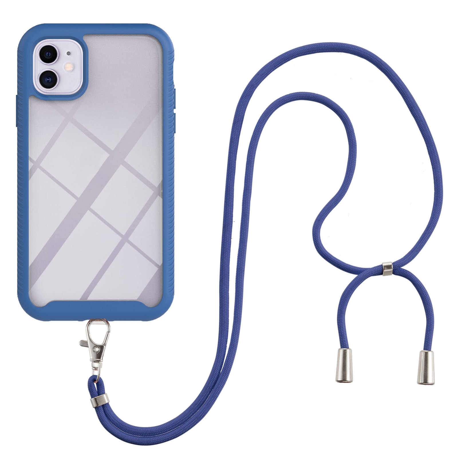For iPhone 11 Starry Sky Solid Color Series Shockproof PC + TPU Protective Case with Neck Strap (Blue) - Shopkiz.com