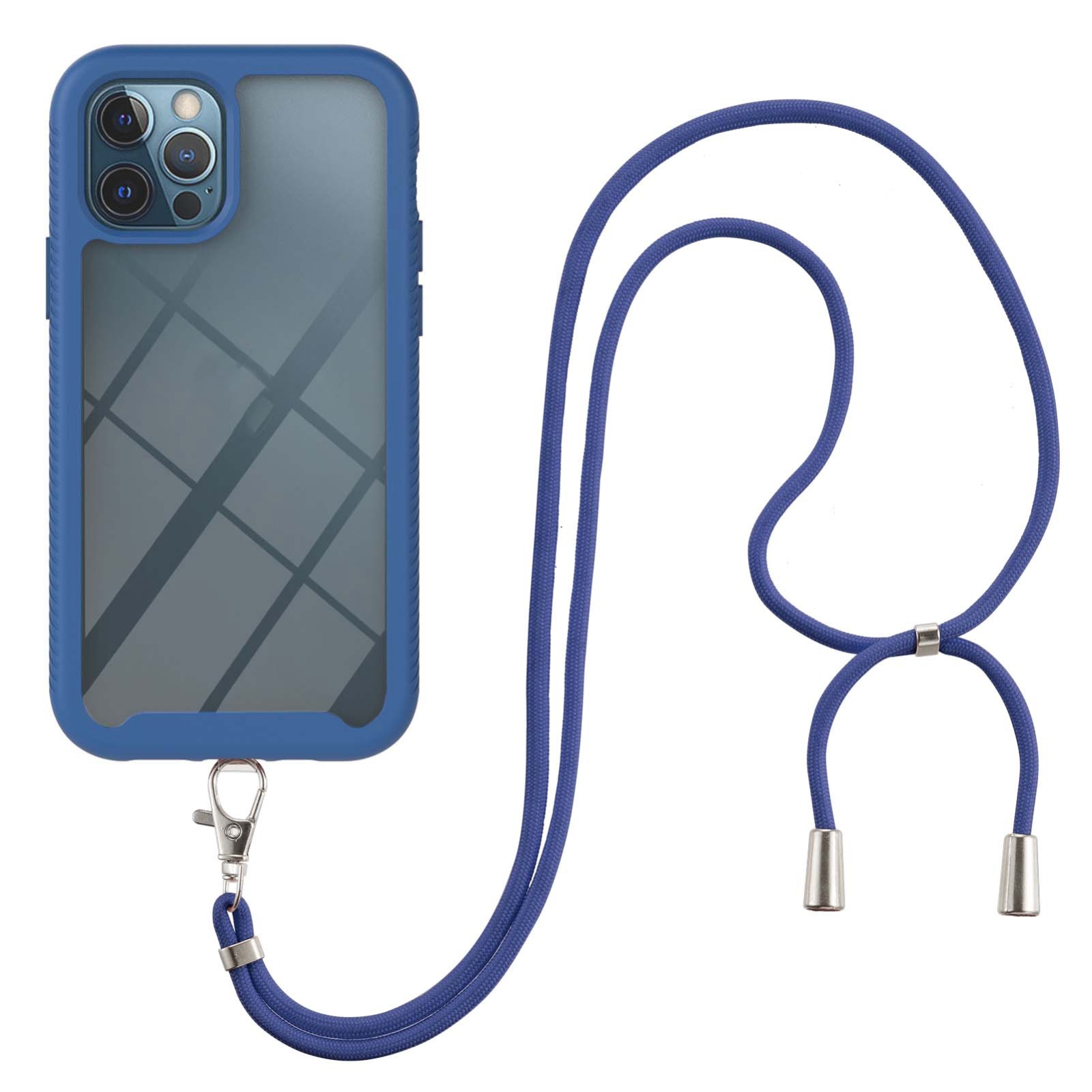 For iPhone 12 Pro Max Starry Sky Solid Color Series Shockproof PC + TPU Protective Case with Neck Strap(Blue) - Shopkiz.com