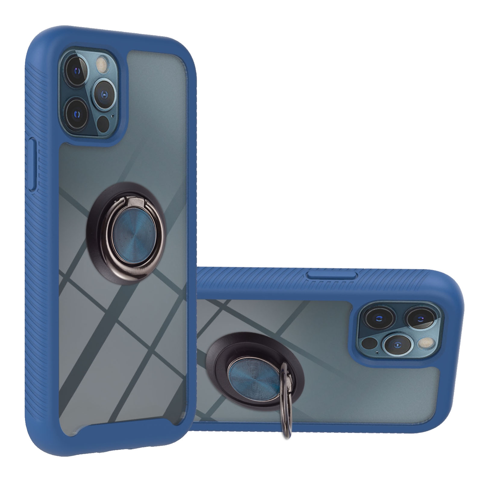For iPhone 12 Pro Max Starry Sky Solid Color Series Shockproof PC + TPU Protective Case with Ring Holder & Magnetic Function(Blue) - Shopkiz.com