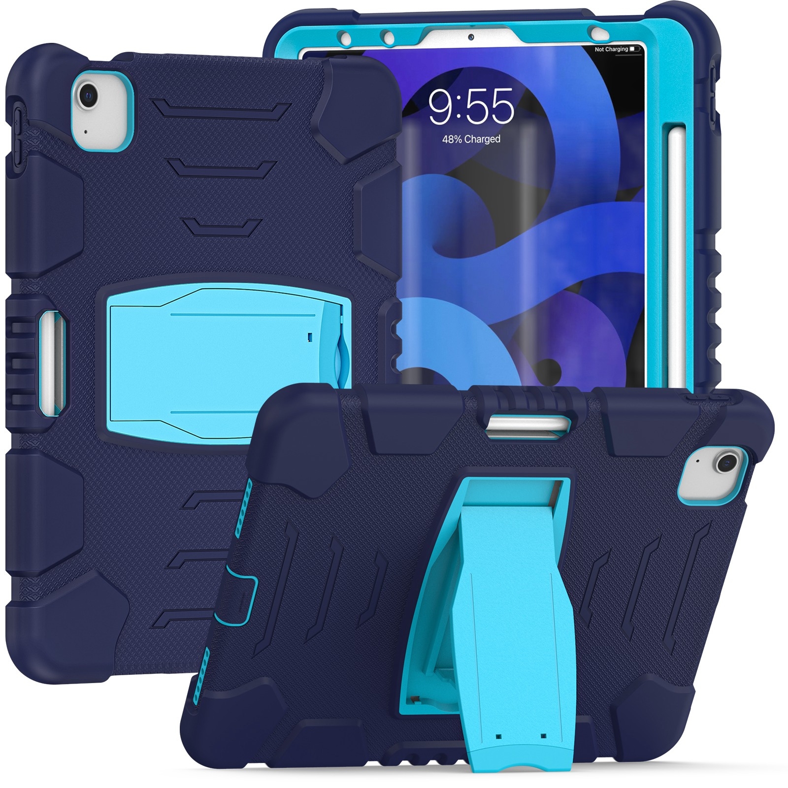 3-Layer PC + Silicone Shockproof Tablet Case with Holder For iPad Air 2020 / 2022 10.9 / Pro 11 2022 / 2021 / 2020 / 2018(NavyBlue+Blue) - Shopkiz.com