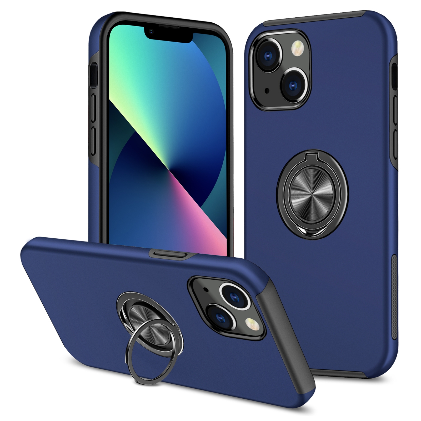 For iPhone 13 mini Magnetic Ring Kickstand Shockproof Phone Case (Blue) - Shopkiz.com