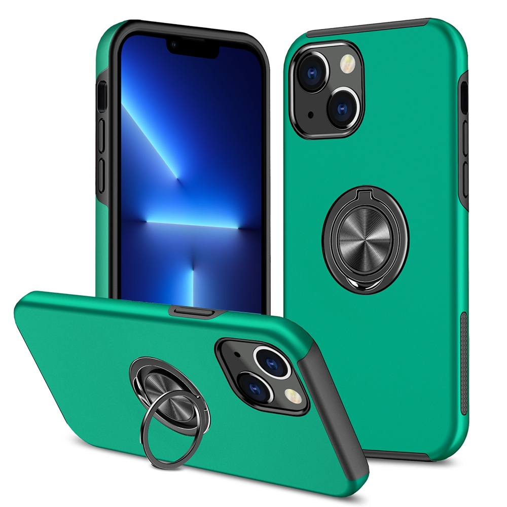 For iPhone 13 Pro Magnetic Ring Kickstand Shockproof Phone Case (Dark Green) - Shopkiz.com