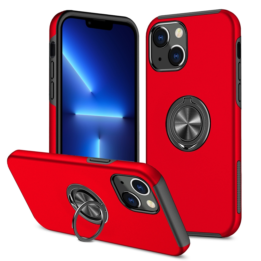 For iPhone 13 Pro Max Magnetic Ring Kickstand Shockproof Phone Case (Red) - Shopkiz.com