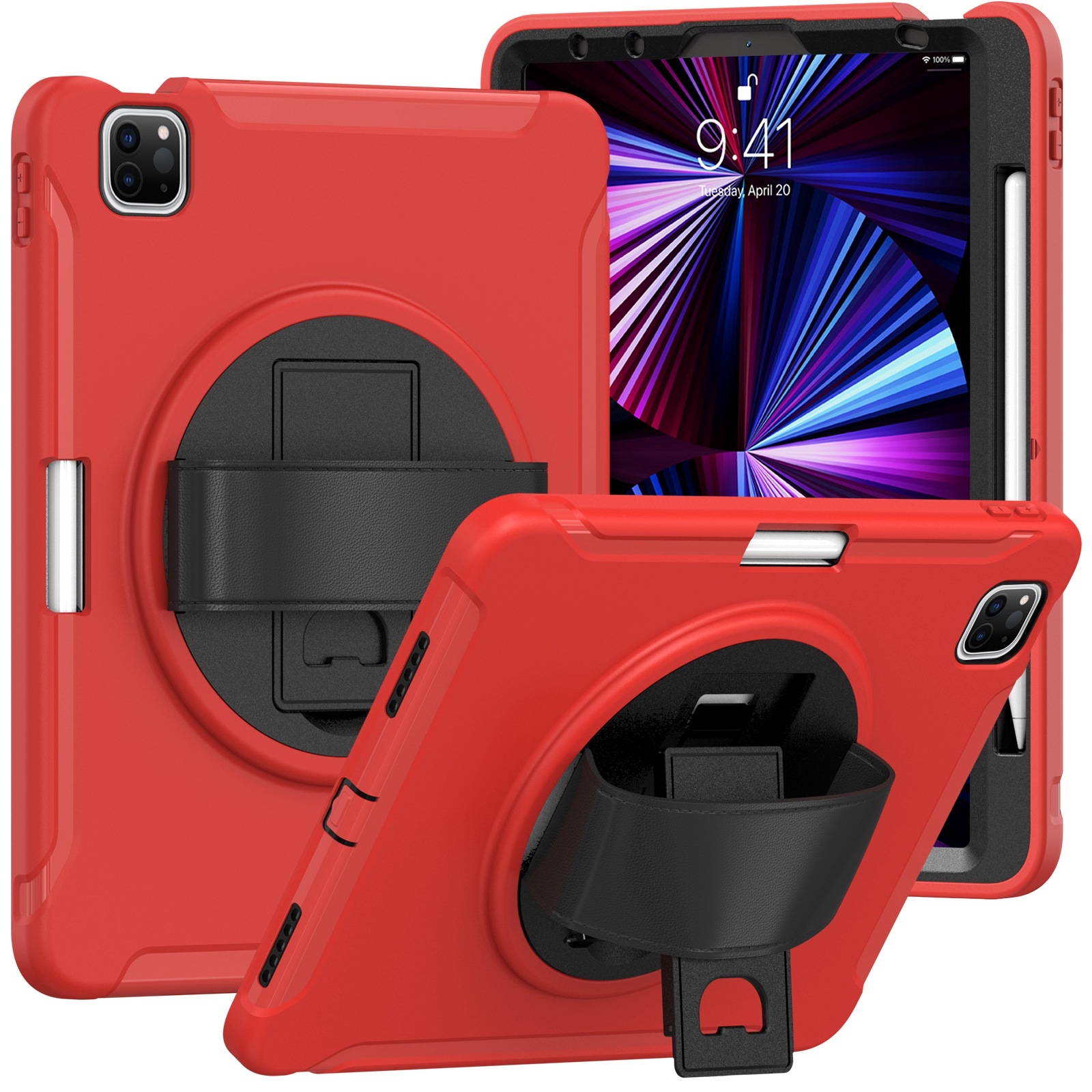 For iPad Pro 11 2022 / 2021 / 2020 / 2018 360 Degree Rotation PC + TPU Protective Tablet Case with Holder & Hand-strap & Pen Slot(Red) - Shopkiz.com