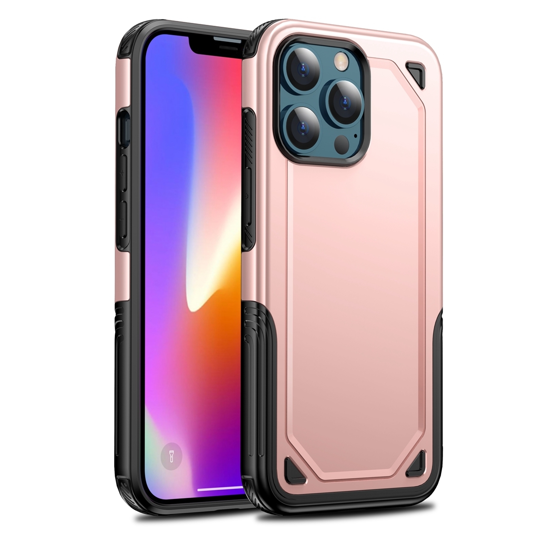 For iPhone 13 Shockproof Rugged Armor Protective Case(Rose Gold) - Shopkiz.com