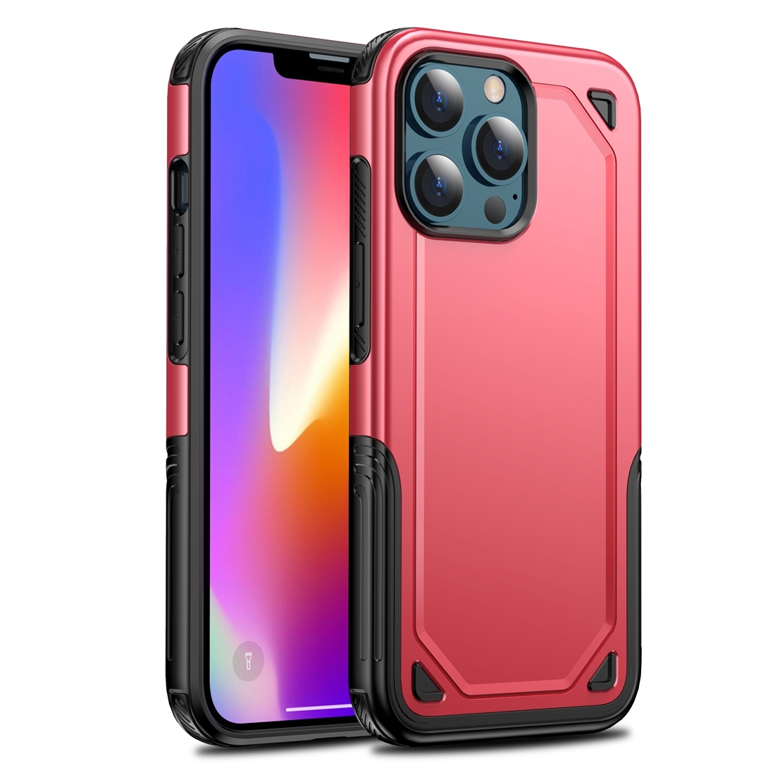 For iPhone 13 Pro Shockproof Rugged Armor Protective Case (Red) - Shopkiz.com