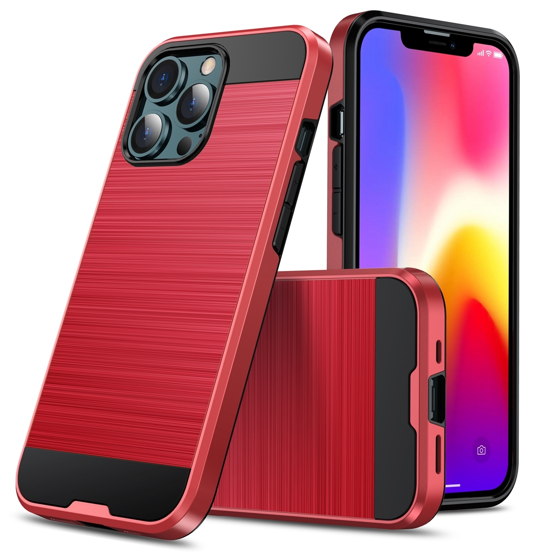 For iPhone 13 mini Brushed Texture Shockproof Protective Case (Red) - Shopkiz.com
